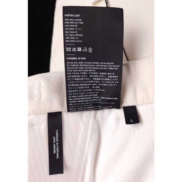 AMI Wide-Leg Brushed-Cotton Trousers Size L Mens Cream Moleskin $330 - Picture 14 of 16